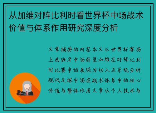 从加维对阵比利时看世界杯中场战术价值与体系作用研究深度分析